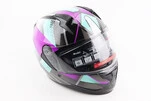 Шлем интеграл, закрытый (сертификация DOT)+откидные очки BLD-M67 М (57-58см), ЧЕРНЫЙ/ФИОЛЕТОВО-БИРЮЗОВЫЙ - 1