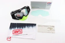 Окуляри кросові/ендуро/АТV зі змінним склом+захисна плівка 1шт+набір для догляду, чорно-салатові (дзеркальне скло)