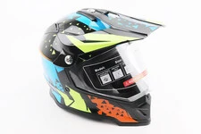 Шлем кроссовый/эндуро/АТV со стеклом BLD-819-7  М (57-58см), ЧЕРНЫЙ/ЖЕЛТО-СИНИЙ