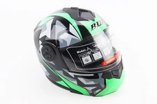 Шлем модуляр, закрытый с откидным подбородком+откидные очки BLD-159 L (59-60см), ЧЕРНО-ЗЕЛЕНЫЙ