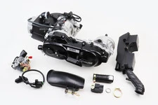 Двигун скутерний в зборі 4Т-80куб (короткий варіатор, довгий вал) + карбюратор, комутатор, котушка запалювання, повітряний фільтр