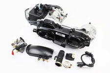 Двигун скутерний в зборі 4Т-80куб (довгий варіатор, довгий вал) + карбюратор, комутатор, котушка запалювання, бризковик