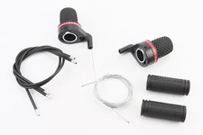 Перемикачі (грипшифт) 3x7 швидкості+рукоятки керма+троса, чорно-червоні