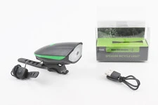 Ліхтар передній 1 діод+дзвінок 4 мелодії, Li-ion 3.7V 1200mAh зарядка від USB, вологозахисний, чорно-зелений FY-058/7588