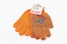 Рукавиці робочі 60% бавовна/40% поліестер 10", клас в'язки 7, помаранчевий, з платуванням, синя ПВХ точка SP-0135