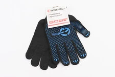 Рукавиці робочі 70% бавовна/30% поліестер 10", клас в'язки 10, чорний, синя ПВХ точка SP-0129