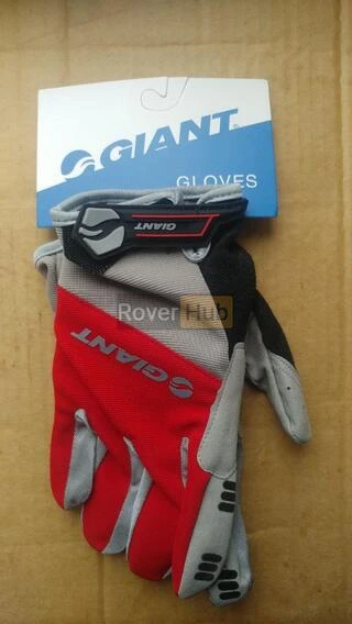 Рукавички сіро-червоні Giant на липучці зі шкіряними вставками вело, М