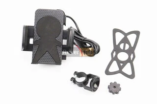 Держатель телефона на руль + USB зарядка (мин. ширина телефона 45мм, макс. ширина 110мм)