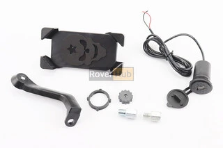 Держатель телефона на руль с черным рисунком, крепление под зеркало + USB зарядка (миним. размер телефона 60*124мм, макс. размер