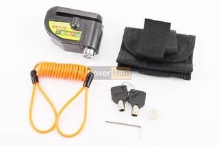 Замок протиугінний на гальмівний диск під ключ з тросом 1200х4мм+сигналзація 110dB, чорний