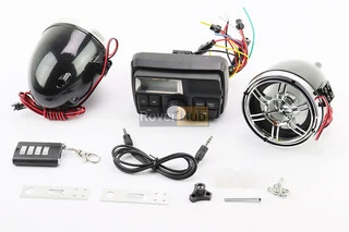 АУДІО-блок з ЖК дисплеєм (МРЗ-USB / SD, FM, пультДУ, сигналізація) + колонки 2шт (хром.)