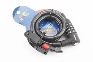 Замок протиугінний тросовий 1000х12мм з 4-х значним кодом, кріплення за трубу сидіння, TY535