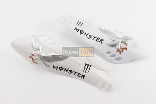 УЦЕНКА РАЗНОЕ Защита для рук лев., прав. к-кт 2шт "MONSTER ENERGY" БЕЛЫЙ тип2 ( нет креплений, царапины на пластику, см. фото)