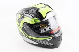 Шлем интеграл, закрытый (сертификация DOT)+откидные очки BLD-M67 М (57-58см), ЧЕРНЫЙ/НЕОНОВО-ЗЕЛЕНЫЙ