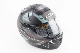 Шолом інтеграл, закритий+відкидні окуляри ZS-806F Solid M, ЧОРНИЙ мат з малюнком