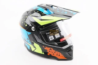 Шлем кроссовый/эндуро/АТV со стеклом BLD-819-7  S (55-56см), ЧЕРНЫЙ/ЖЕЛТО-СИНИЙ