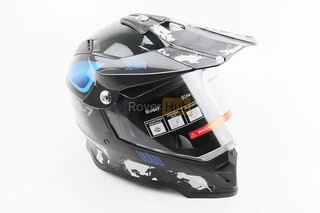 Шлем кроссовый/эндуро/АТV со стеклом BLD-819-7 S (55-56см),  ЧЕРНЫЙ/СЕРО-СИНИЙ