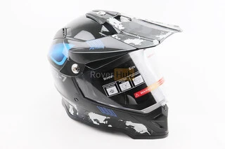 Шлем кроссовый/эндуро/АТV со стеклом BLD-819-7 М (57-58см),  ЧЕРНЫЙ/СЕРО-СИНИЙ