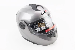 Шлем модуляр, закрытый с откидным подбородком+откидные очки BLD-159 М (57-58см), СЕРЫЙ глянец