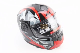 Шлем модуляр, закрытый с откидным подбородком+откидные очки BLD-159 М (57-58см), ЧЕРНО-КРАСНЫЙ