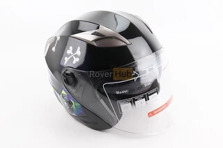 Шолом відкритий+відкидні окуляри BLD-708 S (55-56см), ЧОРНО-СИНІЙ "Bulldog"