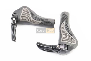 Ручки керма 140мм з затискачем Lock-On, ергономічні з ріжками, чорно-сірі RB-BT1008