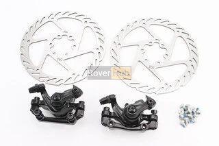 Гальмо Disk-brake переднє (F160/R140мм)+заднє (F180/R160мм), диски 160мм, кріпл. 6 болтів, чорні DX-2005