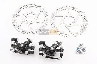 Гальмо Disk-brake переднє (F160/R140мм)+заднє (F180/R160мм), диски 160мм, кріпл. 6 болтів, чорні DX-2012