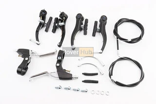 Тормоз V-brake 115мм (2 колеса) с ручками, тросами, алюминиевый, чёрный