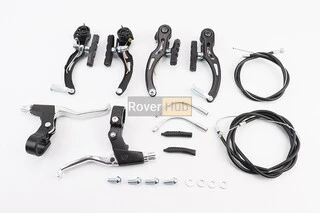 Тормоз V-brake 115мм (2 колеса) с ручками, тросами, чёрный AL/ST