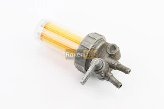 Кран топливный + фильтр в пластмассовом, прозрачном корпусе (вход/выход вверх)