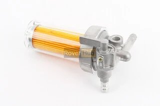 Кран топливный + фильтр в пластмассовом, прозрачном корпусе (вход/выход в сторону)