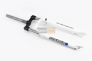 Вилка 27,5" амортизационная, без резьбы 1-1/8" (28,6мм), шток 255мм, с ходом 80мм, Disk-brake, Preload, алюминиевая, белая XCE 28