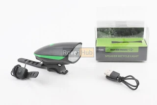 Ліхтар передній 1 діод+дзвінок 4 мелодії, Li-ion 3.7V 1200mAh зарядка від USB, вологозахисний, чорно-зелений FY-058/7588