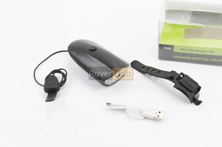 Ліхтар передній 1 діод+дзвінок 4 мелодії, Li-ion 3.7V 1200mAh зарядка від USB, вологозахисний, чорний FY-058/7588