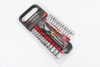 Набір головок торцевих з тріскачкою (вигн. ручка) 1/4" CrV 72 зуба + подов. 1/4" 100мм 26шт (4/4,5/5/5,5/6/7/8/9/10/11/12/13/14мм