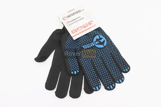 Рукавиці робочі 100% поліестер 10", клас в'язки 7, чорний, синя ПВХ точка SP-0104