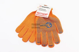 Рукавиці робочі 60% бавовна/40% поліестер 10", клас в'язки 7, помаранчевий, з платуванням, синя ПВХ точка SP-0135