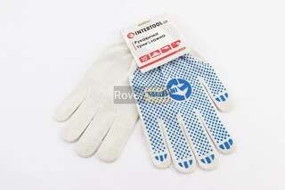 Рукавиці робочі 70% бавовна/30% поліестер 10", клас в'язки 10, білий, синя ПВХ точка SP-0130