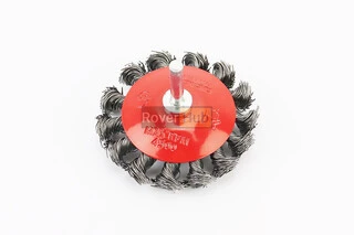 Щітка конусна зі стрижнем 1/4" D-75мм з плетеного дроту 19-9307