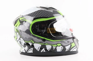 Шлем интеграл, закрытый BLD-M62 М (57-58см), СЕРЫЙ/НЕОНОВО-ЗЕЛЕНЫЙ "T-Rex"