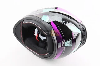 Шлем интеграл, закрытый (сертификация DOT)+откидные очки BLD-M67 М (57-58см), ЧЕРНЫЙ/ФИОЛЕТОВО-БИРЮЗОВЫЙ