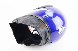 Шлем интеграл, закрытый с воротом, СИНИЙ с рисунком красно-серым (незначительные отличия рисунков, возможны дефекты покраски)