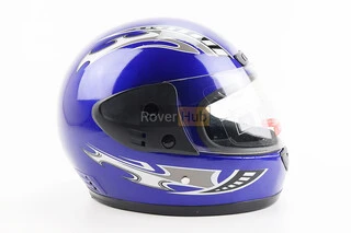 Шлем интеграл, закрытый с воротом, СИНИЙ с рисунком красно-серым (незначительные отличия рисунков, возможны дефекты покраски)