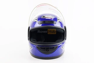 Шлем интеграл, закрытый с воротом, СИНИЙ с рисунком красно-серым (незначительные отличия рисунков, возможны дефекты покраски)