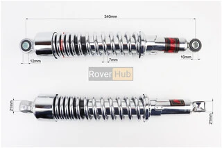 Амортизатор задній JH/CB/CG - 340мм*d55мм (втулка 12мм / втулка 10мм) регул., хром. к-кт 2шт