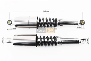 Амортизатор задній JH/CB/CG - 340мм*d58мм (втулка 12мм / втулка 10мм) зі склянкою регул., чорний к-кт 2шт