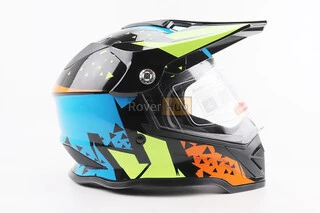 Шлем кроссовый/эндуро/АТV со стеклом BLD-819-7  S (55-56см), ЧЕРНЫЙ/ЖЕЛТО-СИНИЙ