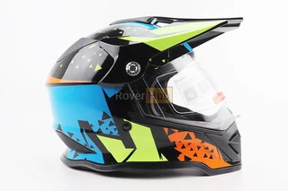 Шлем кроссовый/эндуро/АТV со стеклом BLD-819-7 L (59-60см), ЧЕРНЫЙ/ЖЕЛТО-СИНИЙ