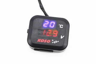 ВОЛЬТМЕТР з дисплеєм, червоний циферблат + датчик температури повітря + кріплення (універсальний, компактний)